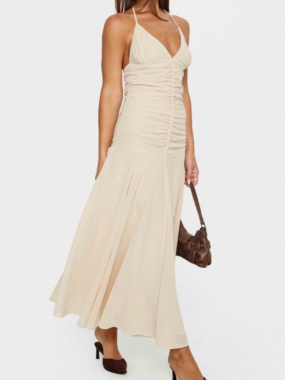 Princess Polly Carlisla Ruched Halter Maxi Dress Yellow Sz 2